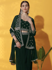Indo western Set with Embroidered Jacket, Crop Top & Pleated Palazzo