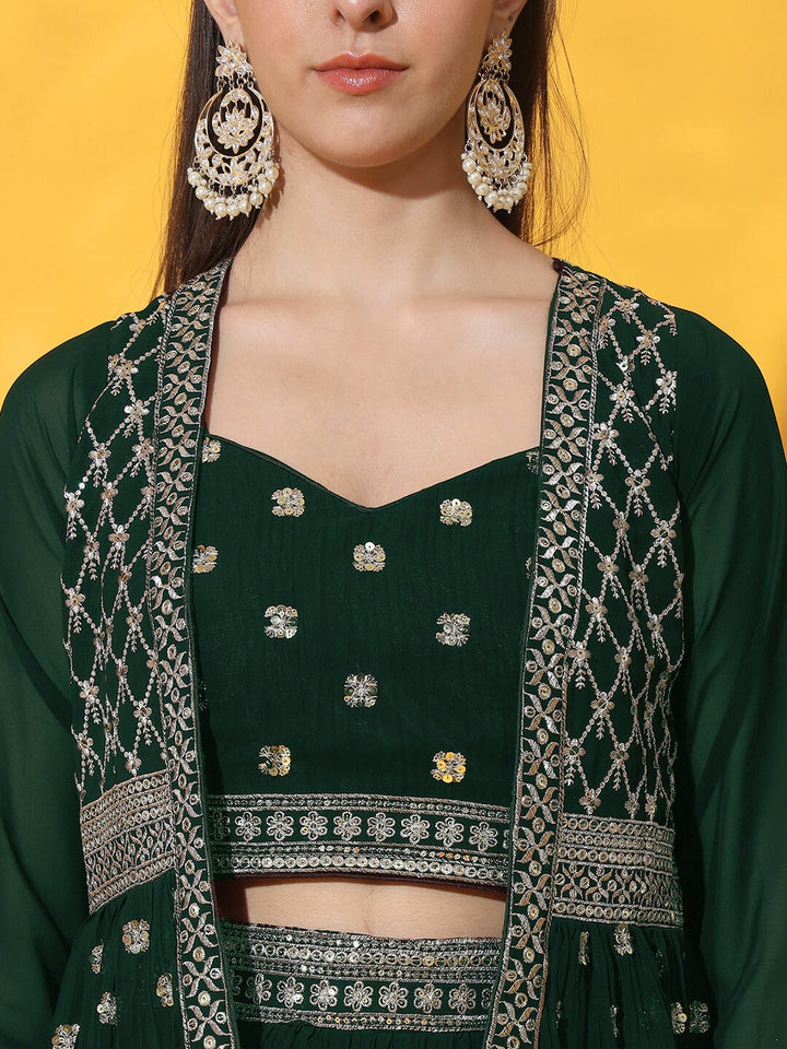 Indo western Set with Embroidered Jacket, Crop Top & Pleated Palazzo