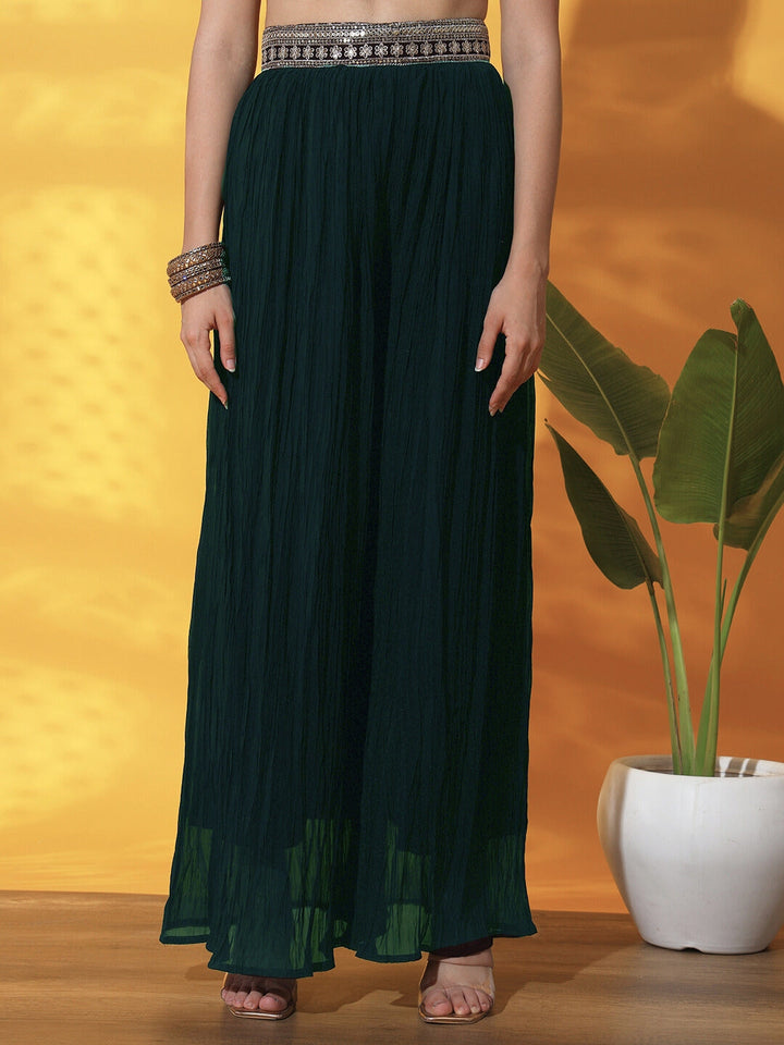 Indo western Set with Embroidered Jacket, Crop Top & Pleated Palazzo