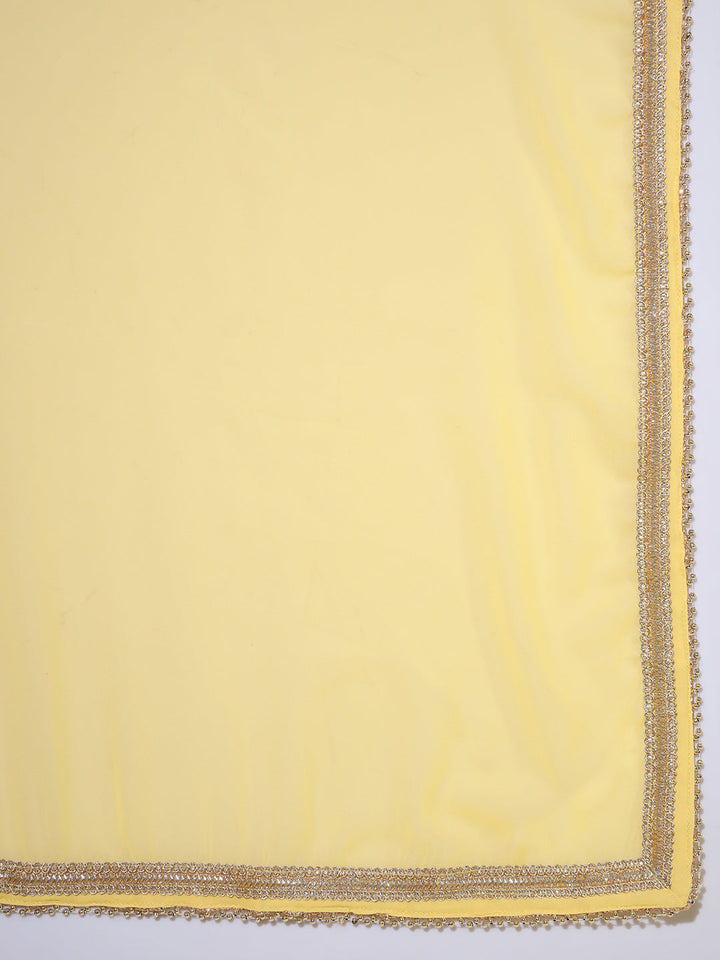 Yellow Sequin Embellished Kurta Set with Flared Palazzo & Dupatta