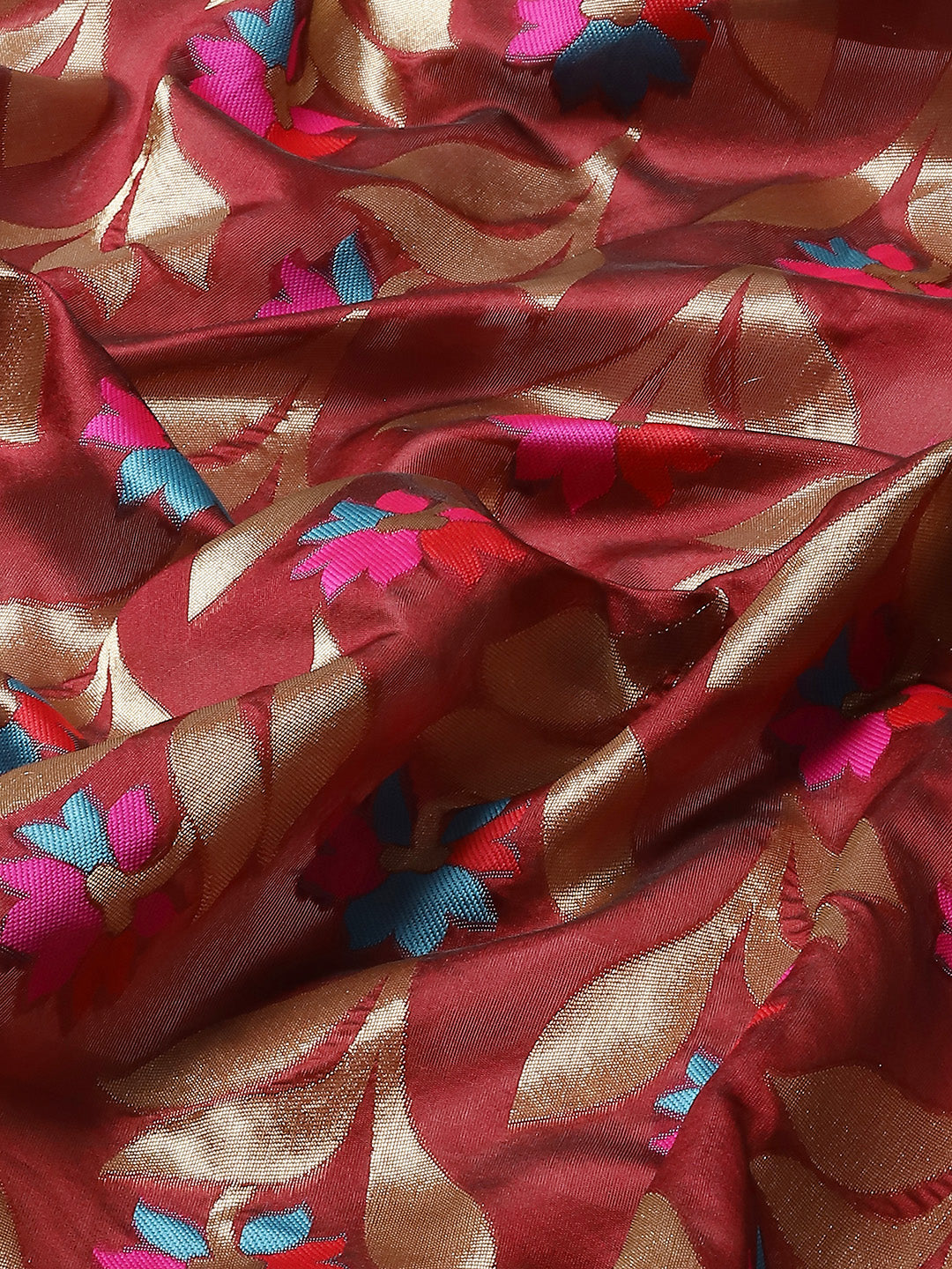 Maroon Banarasi Floral Meenakari Resham Woven Embellished Silk Saree