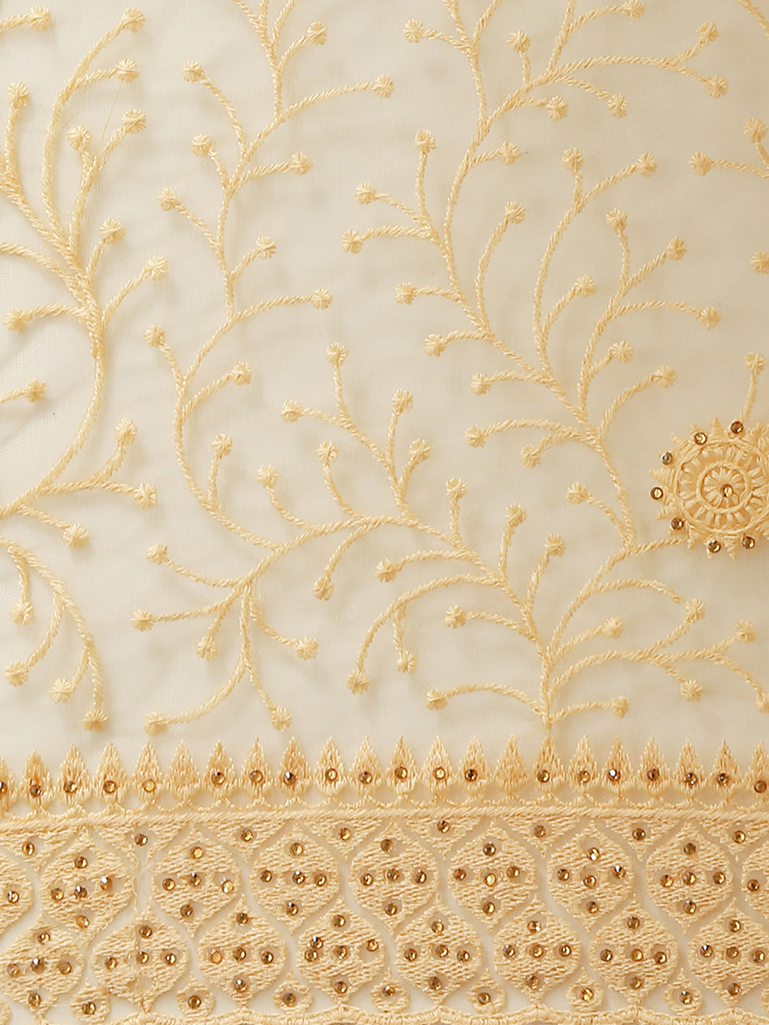 Net Embroidered Saree Embellished With Stone Work & Scalopped Border