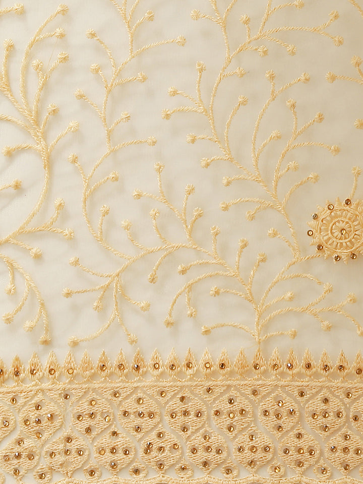 Net Embroidered Saree Embellished With Stone Work & Scalopped Border