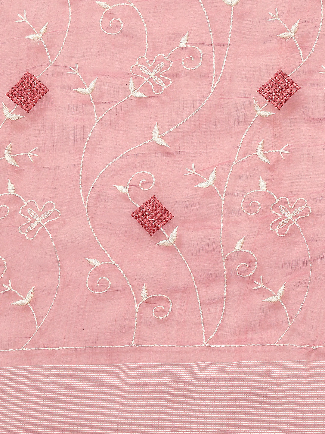 Lilac White Resham thread Embroidery Embellished Chanderi Cotton Saree