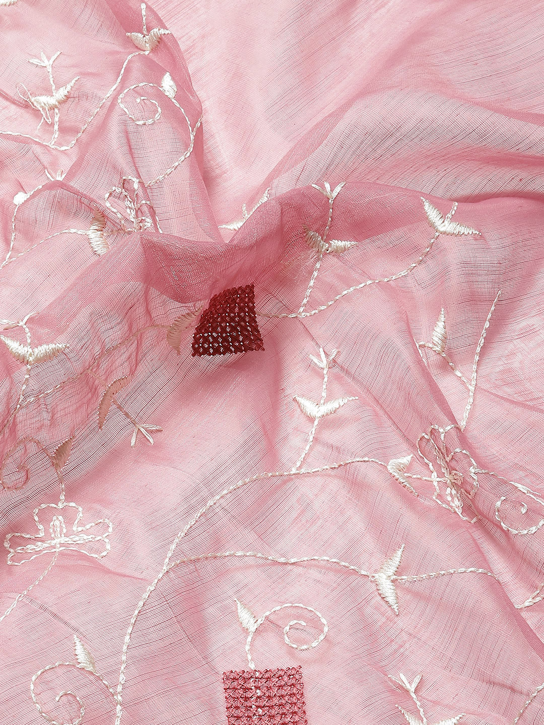 Lilac White Resham thread Embroidery Embellished Chanderi Cotton Saree