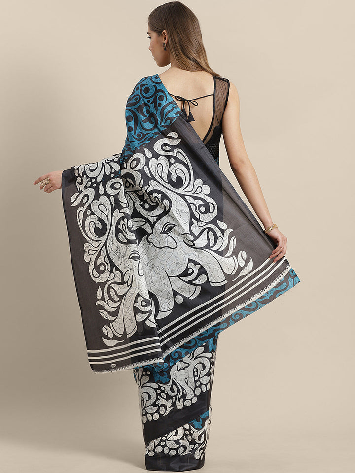 Tussar Silk Saree with Colorblocked Digital Print