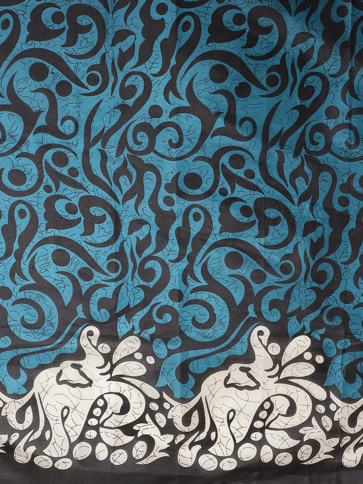 Tussar Silk Saree with Colorblocked Digital Print