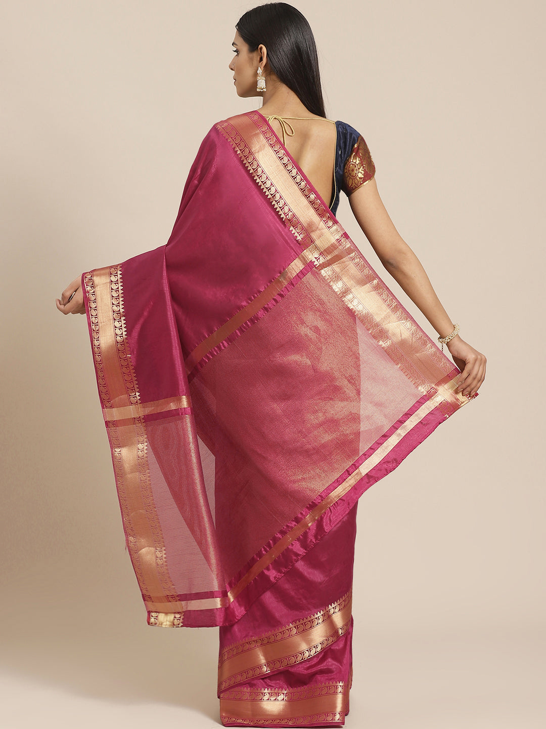 Handloom Mysore Silk Saree with Ethnic Gold Zari woven Paisley Border