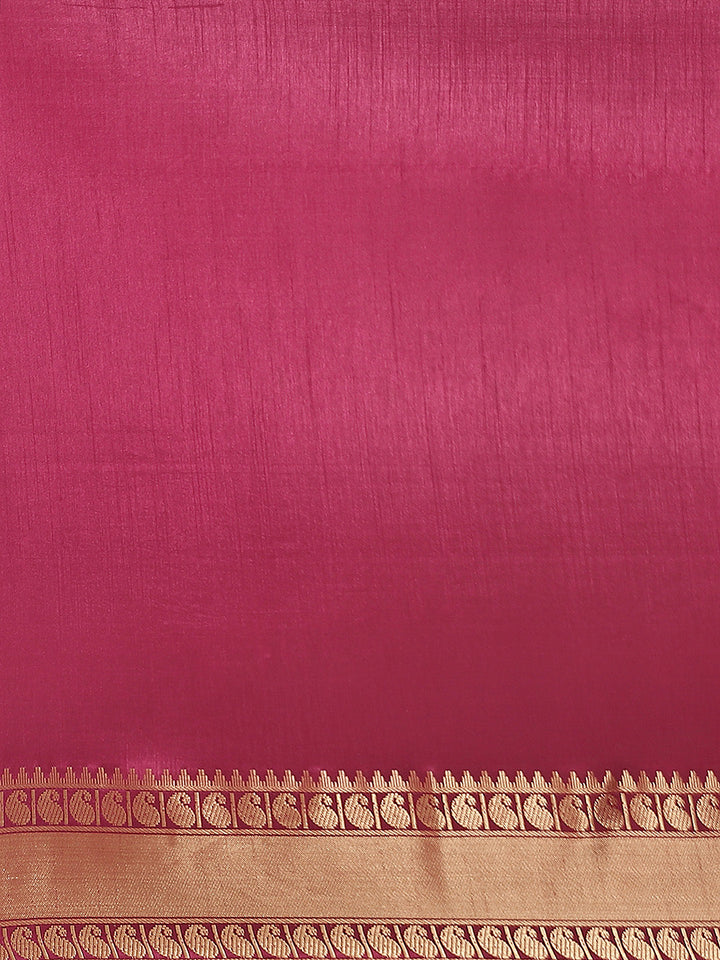 Handloom Mysore Silk Saree with Ethnic Gold Zari woven Paisley Border