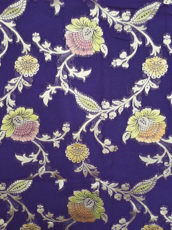 Purple Banarasi Silk Saree with Multicolor Floral Meenakari Weave and Blouse Piece