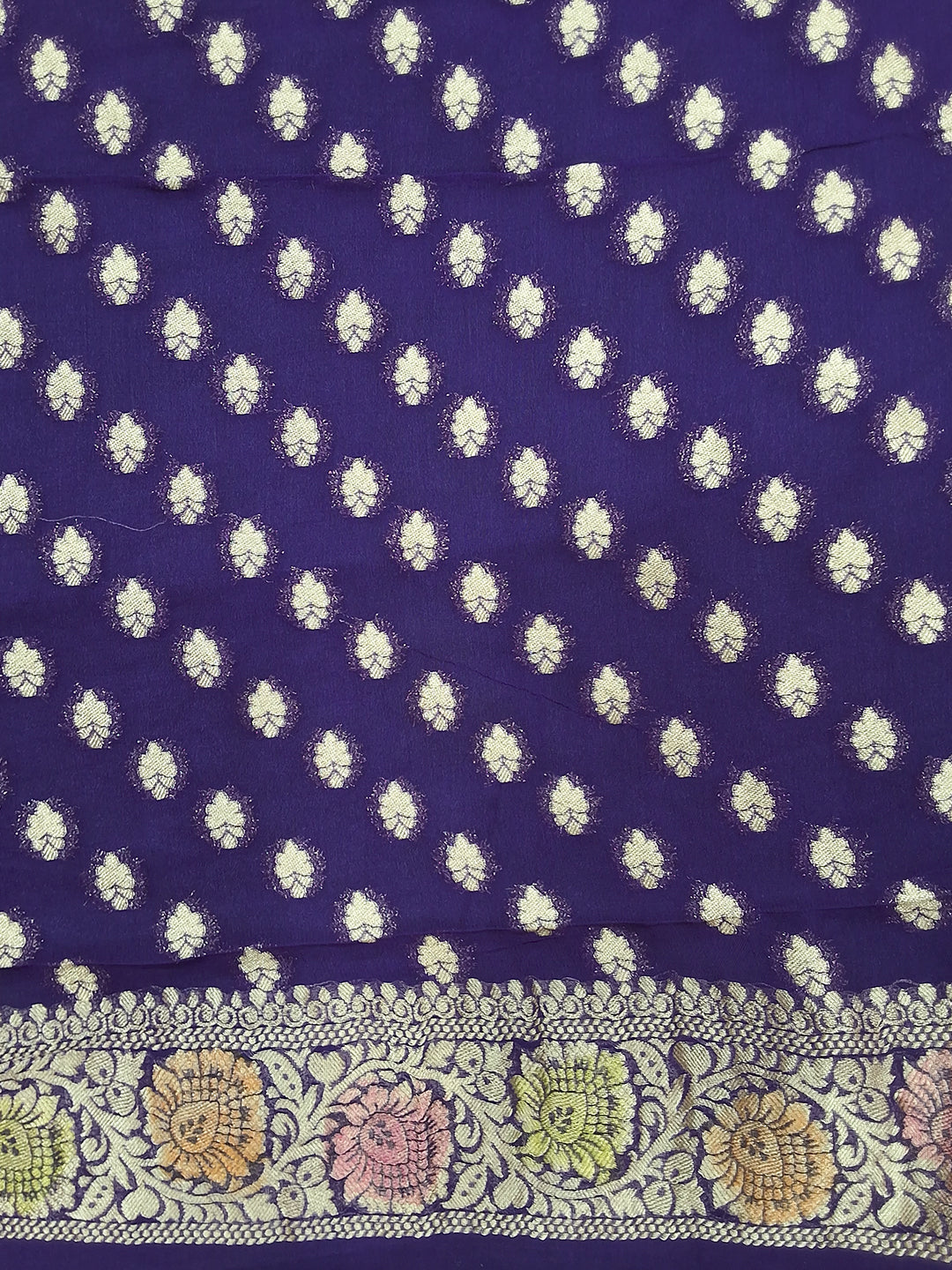 Purple Banarasi Silk Saree with Multicolor Floral Meenakari Weave and Blouse Piece