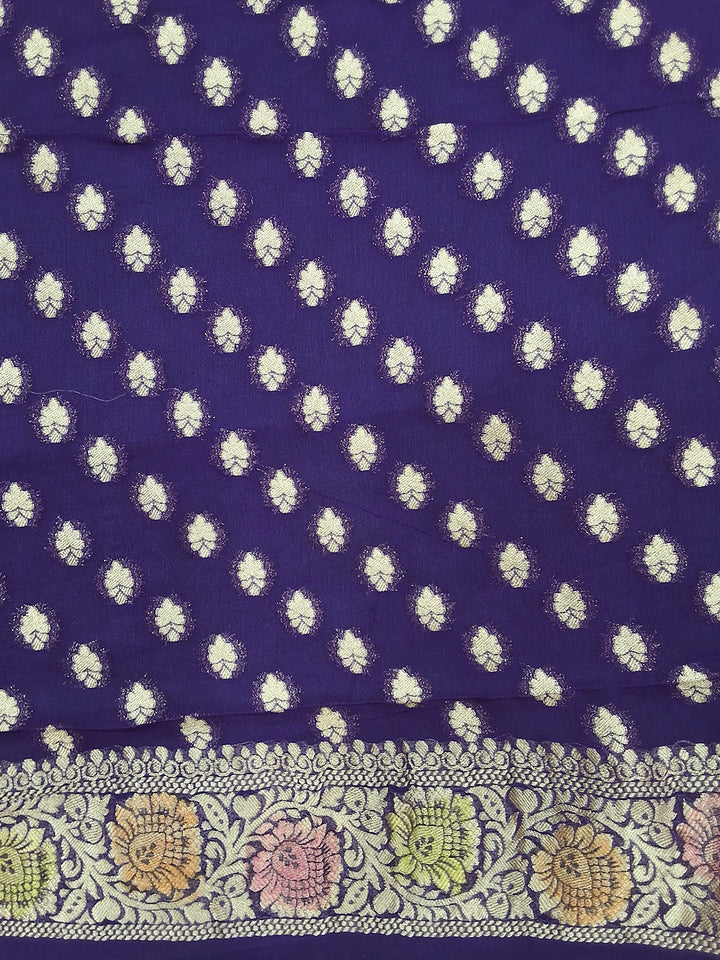 Purple Banarasi Silk Saree with Multicolor Floral Meenakari Weave and Blouse Piece