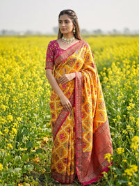 Patola Print Silk Saree with Blouse Piece