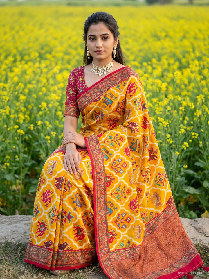 Patola Print Silk Saree with Blouse Piece