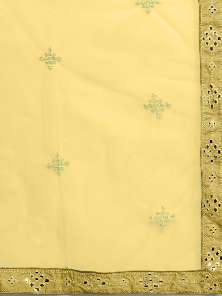 Semi Stitch Yellow Mirror Embellished Chevron Net Lehenga Choli Set