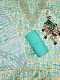 Chhabra 555 Summer Pastel Suit Dupatta with Tropical Pattern and Zari Resham Embroidered Neck line 