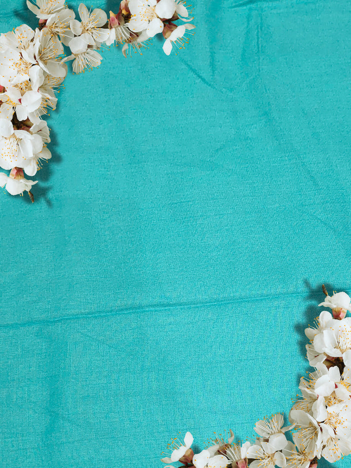 Summer Pastel Suit Dupatta with Tropical Pattern and Zari Resham Embroidered Neck line