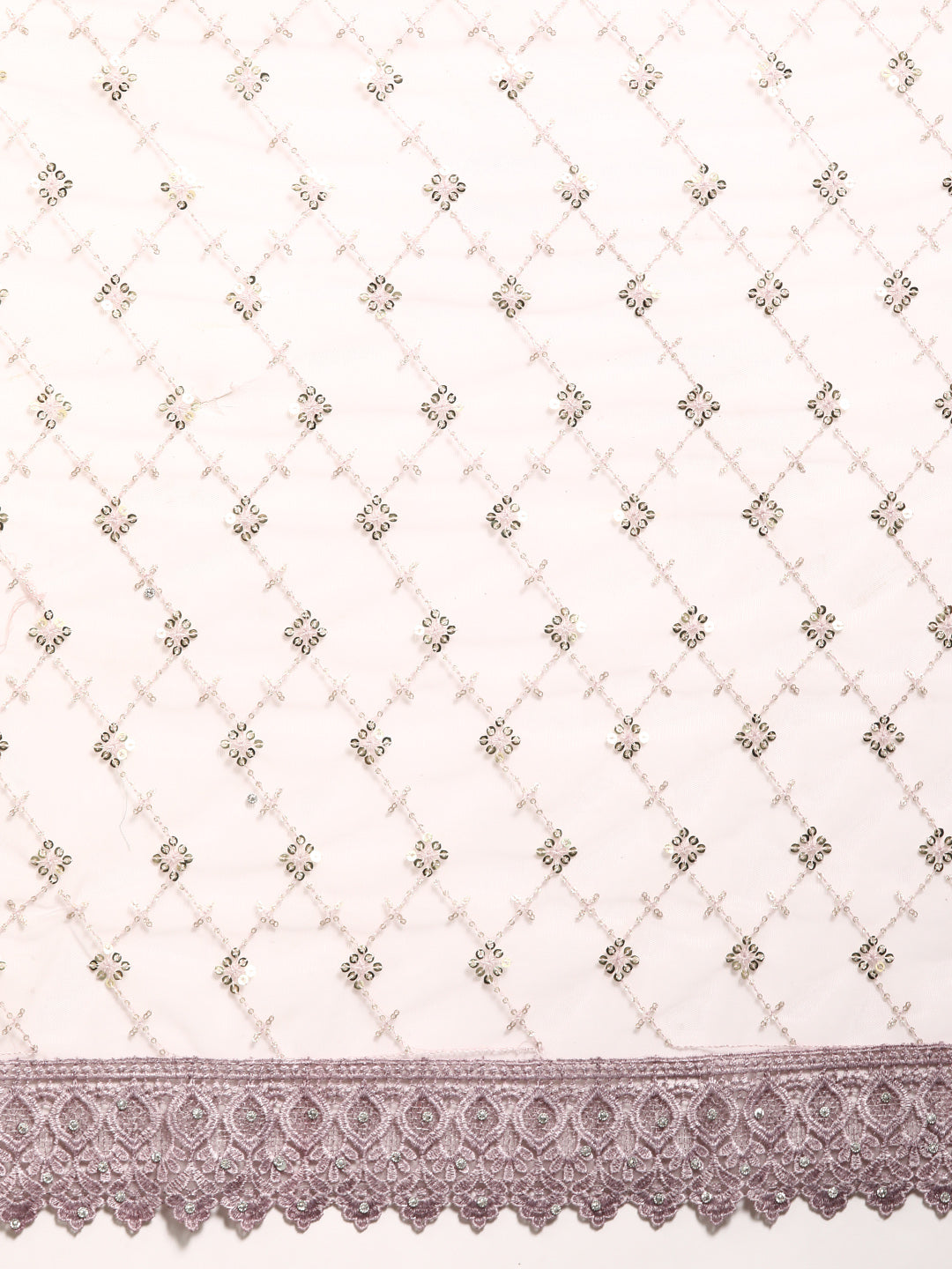 Mauve Sequences Embellished Net Summer Saree With Cutwork Border