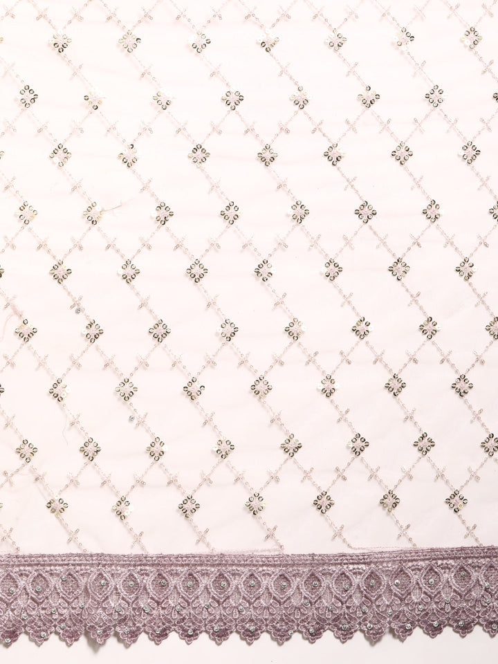 Mauve Sequences Embellished Net Summer Saree With Cutwork Border