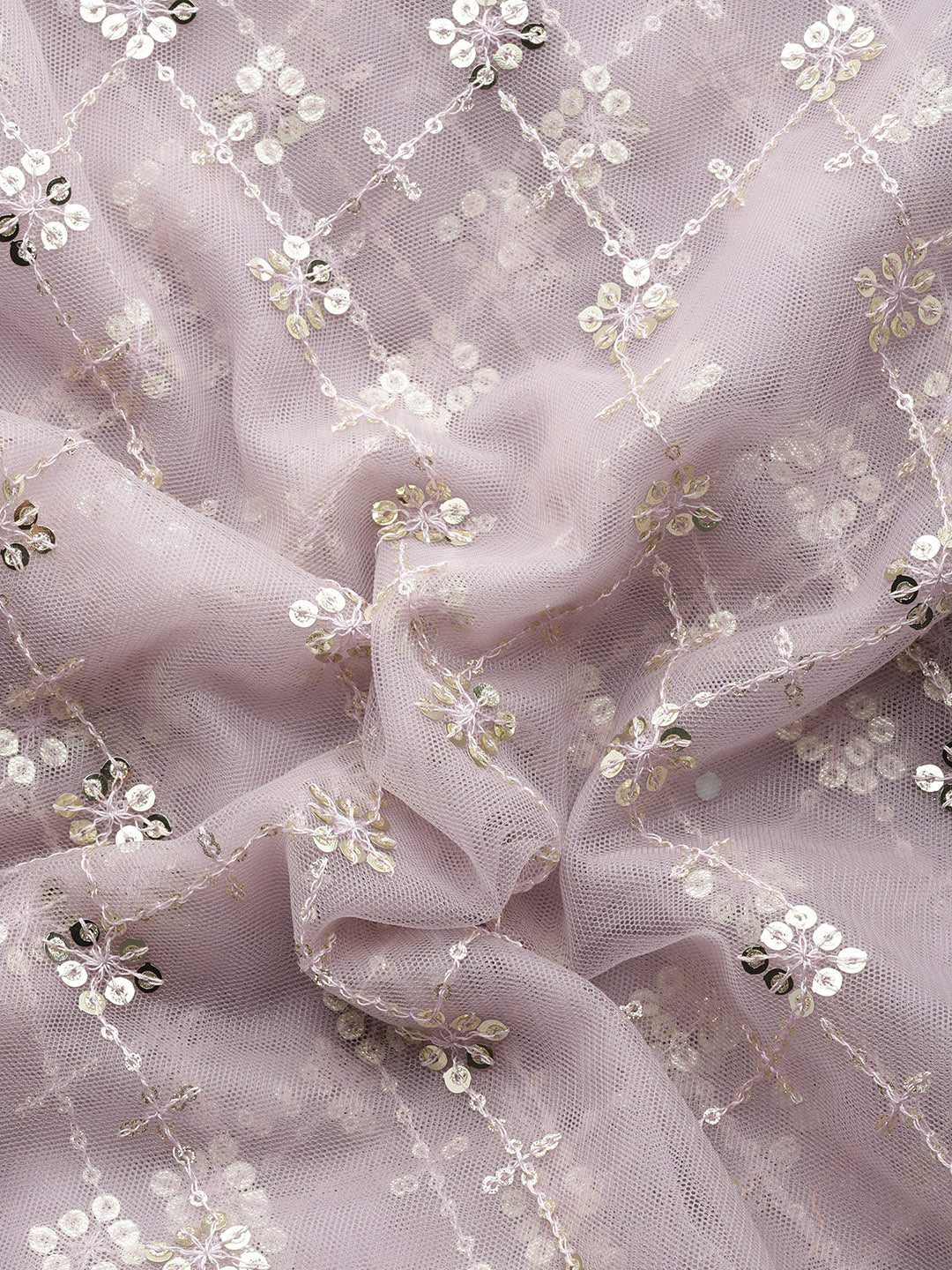 Mauve Sequences Embellished Net Summer Saree With Cutwork Border