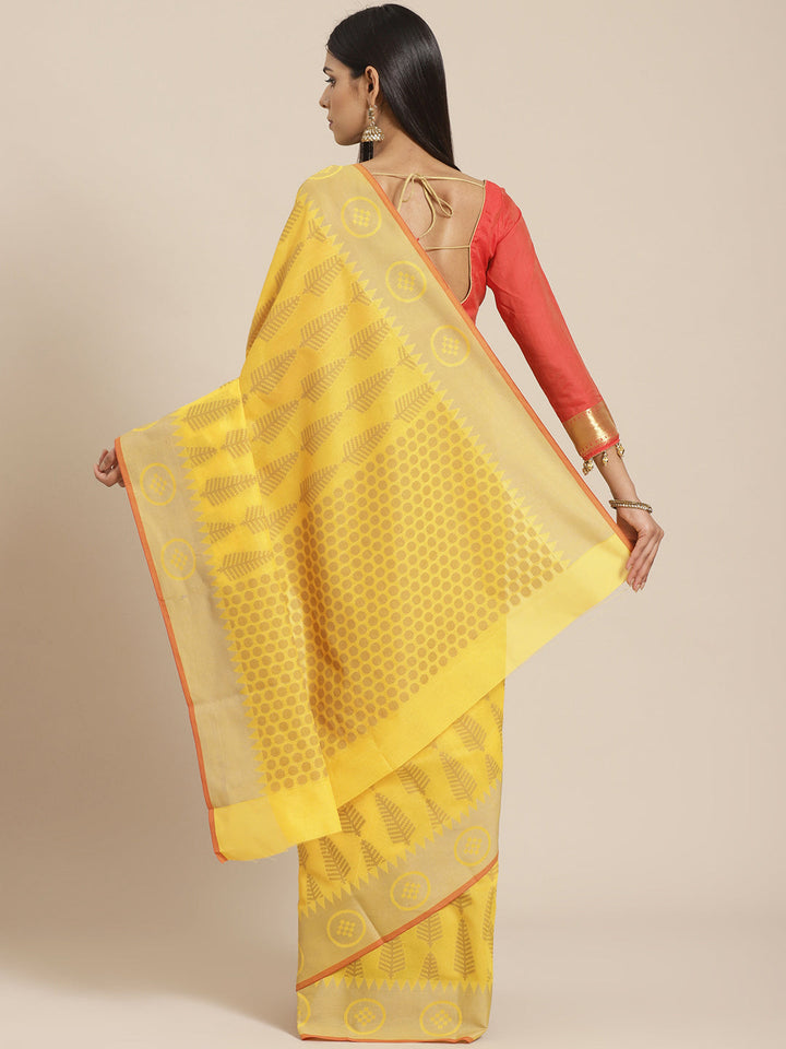 Handloom Chanderi Saree with Tropical woven patterns and a Temple style border