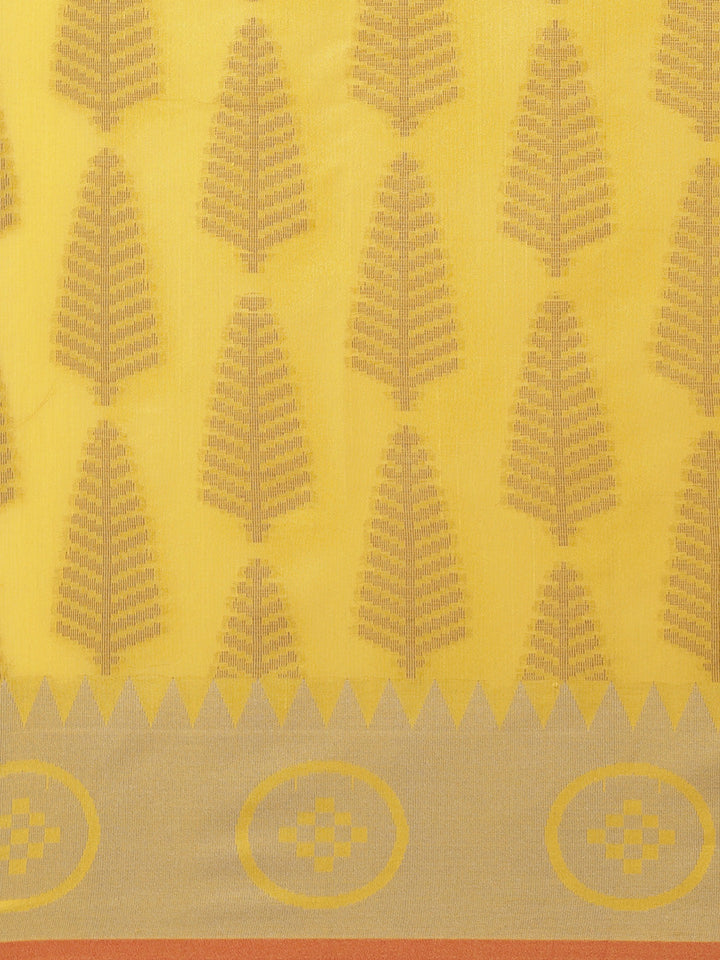 Handloom Chanderi Saree with Tropical woven patterns and a Temple style border