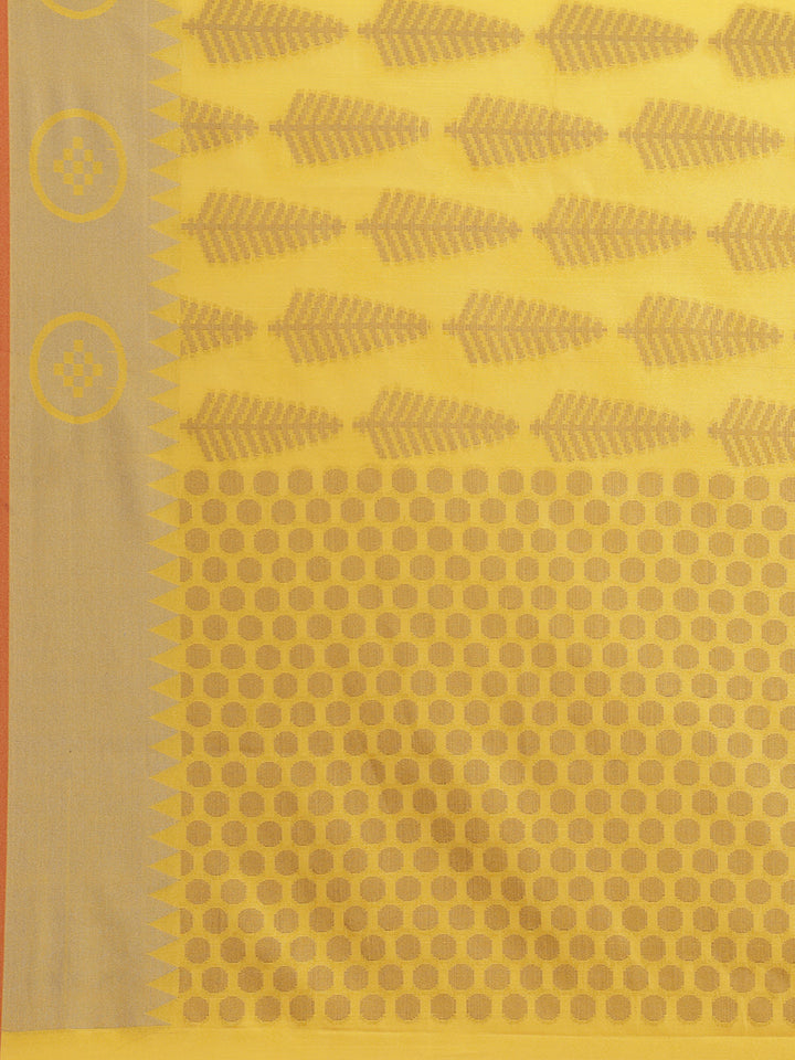 Handloom Chanderi Saree with Tropical woven patterns and a Temple style border