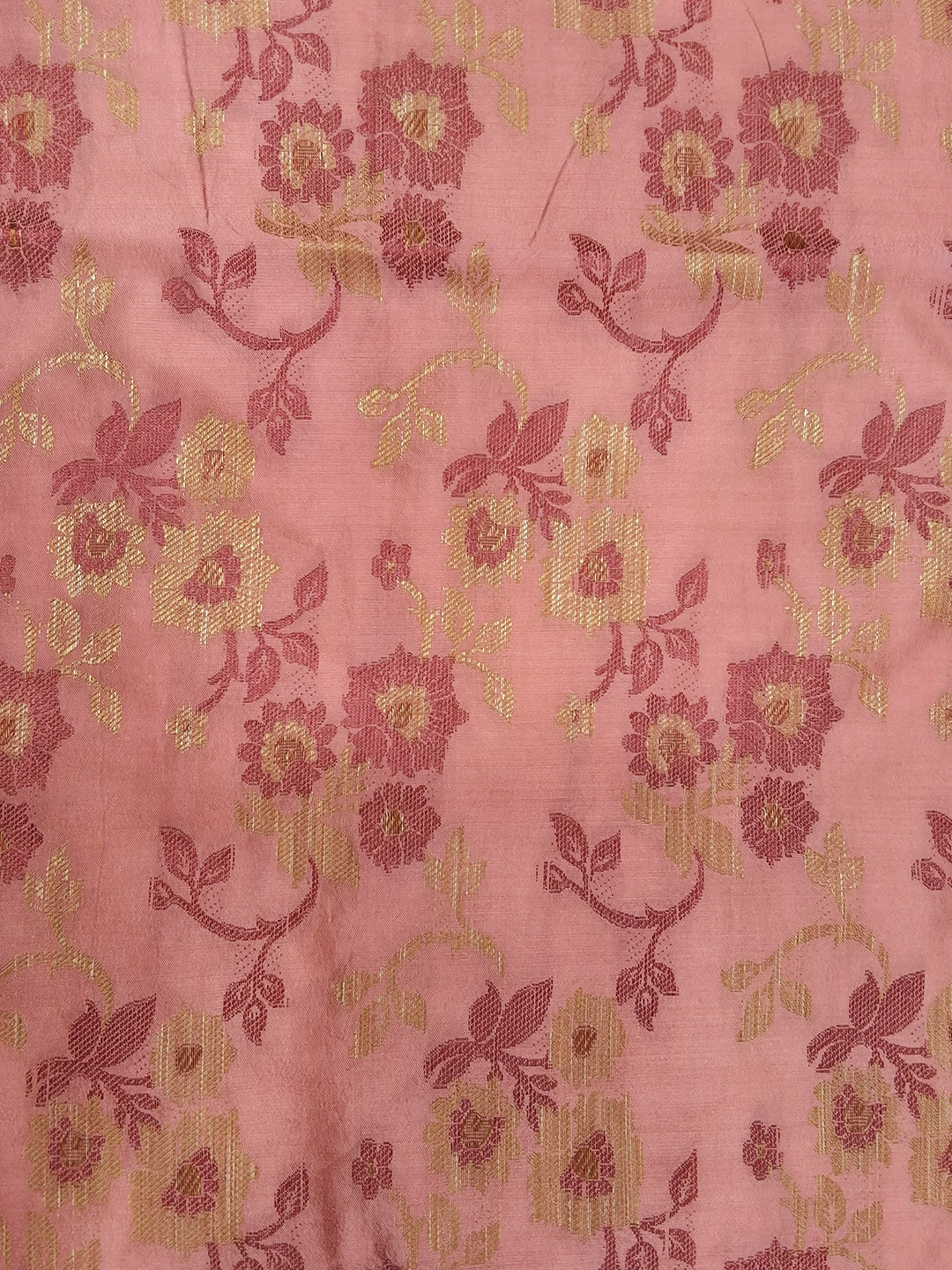 Peach Floral Woven Silk Saree with Golden Zari Border