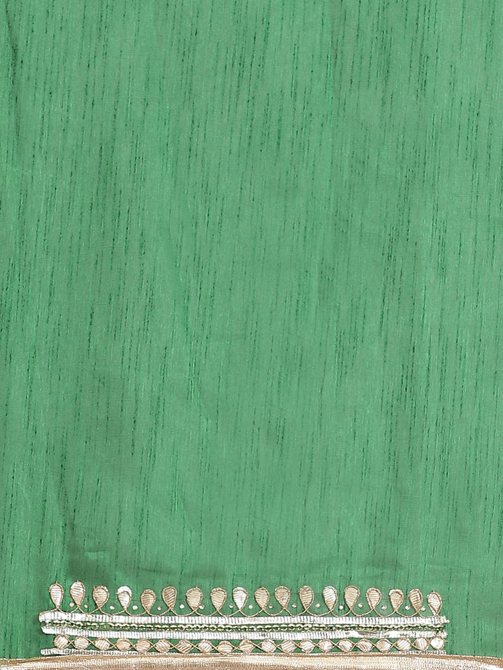 Red Jaipuri Georgette Saree with Gota Patti Embroidery & Green Contrast Blouse