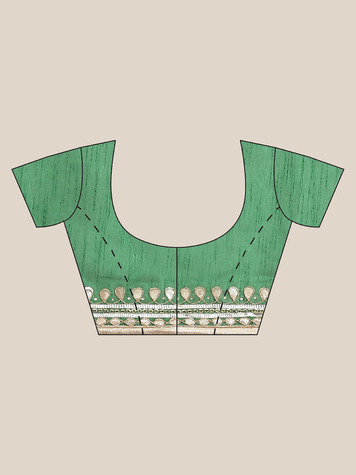 Red Jaipuri Georgette Saree with Gota Patti Embroidery & Green Contrast Blouse