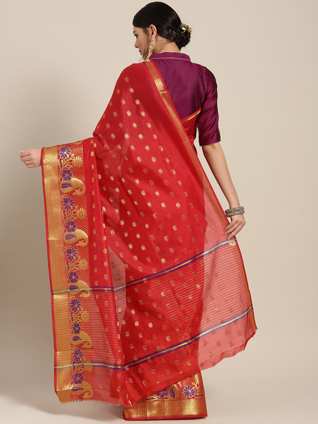 Banarasi Chanderi Silk Saree with Zari Meenakari Weaving