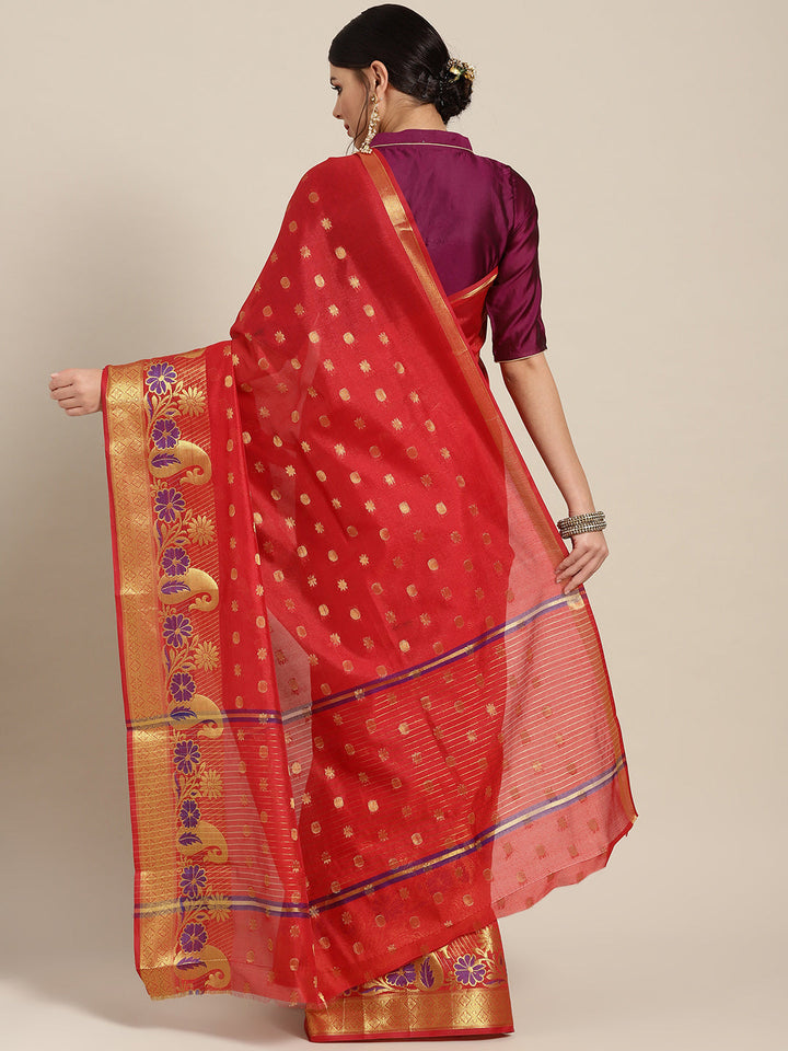 Banarasi Chanderi Silk Saree with Zari Meenakari Weaving