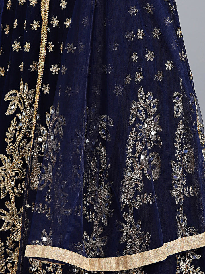 Layered Embroidered Gown with Mirror Embellishments