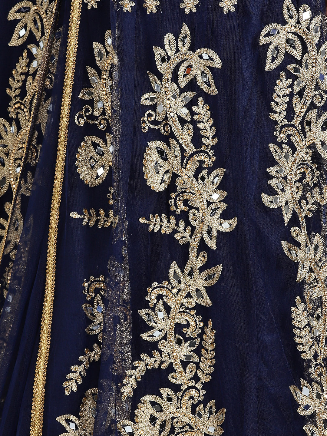 Layered Embroidered Gown with Mirror Embellishments