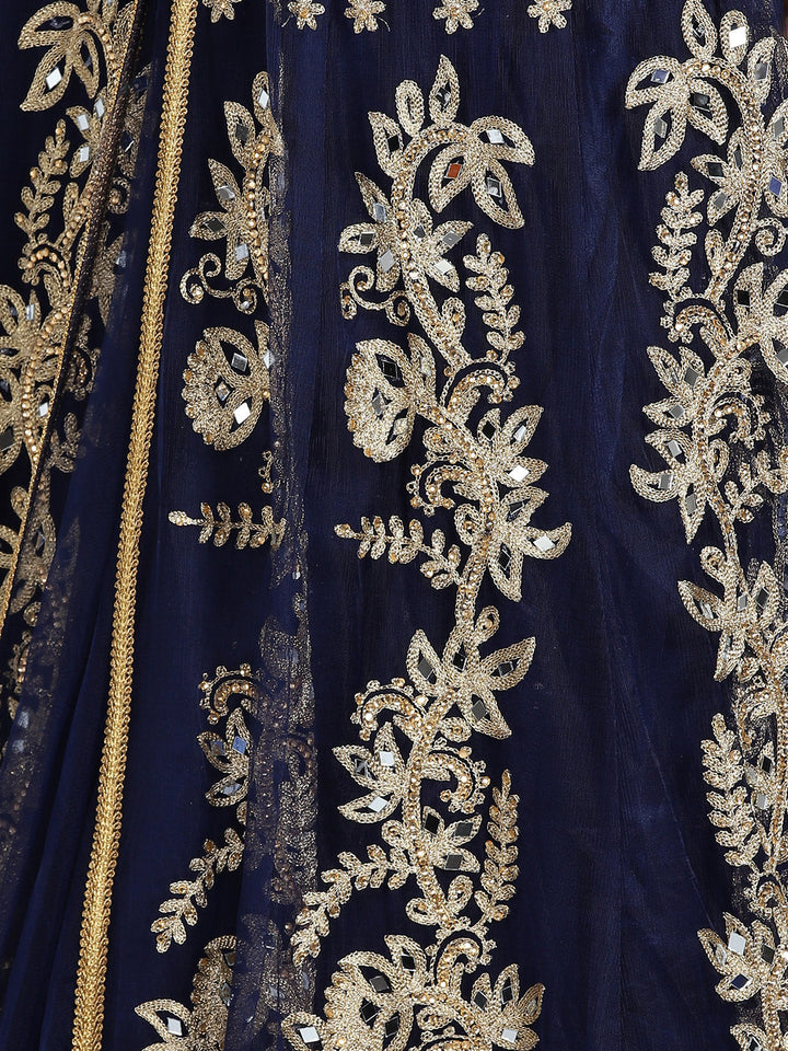 Layered Embroidered Gown with Mirror Embellishments