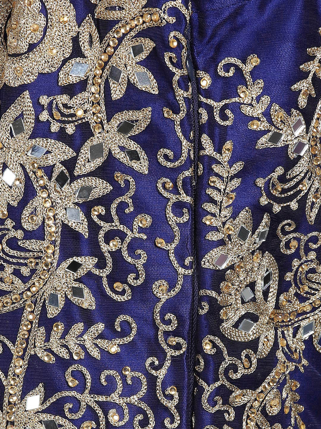 Layered Embroidered Gown with Mirror Embellishments