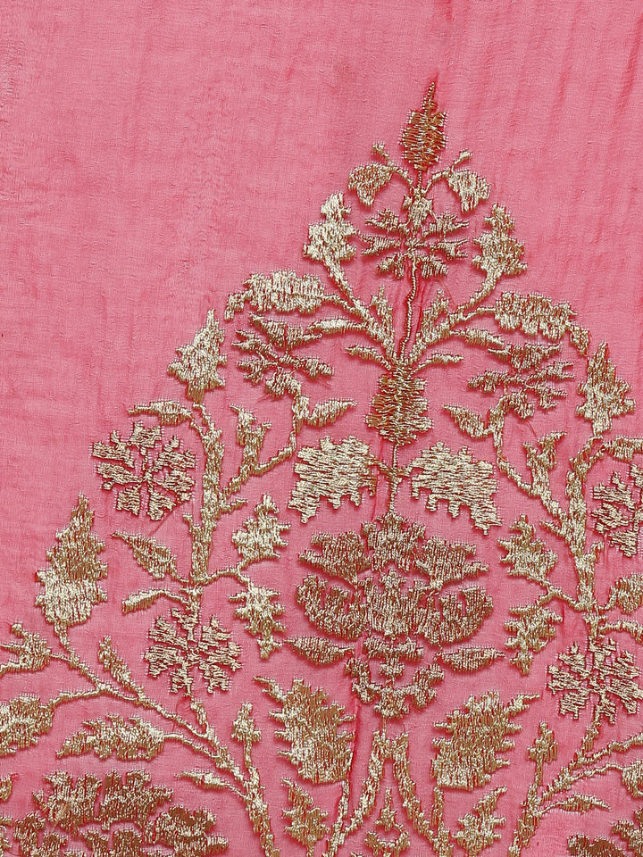 Red Chiffon Light Weight Saree with Resham Embroidered Tropical Motifs
