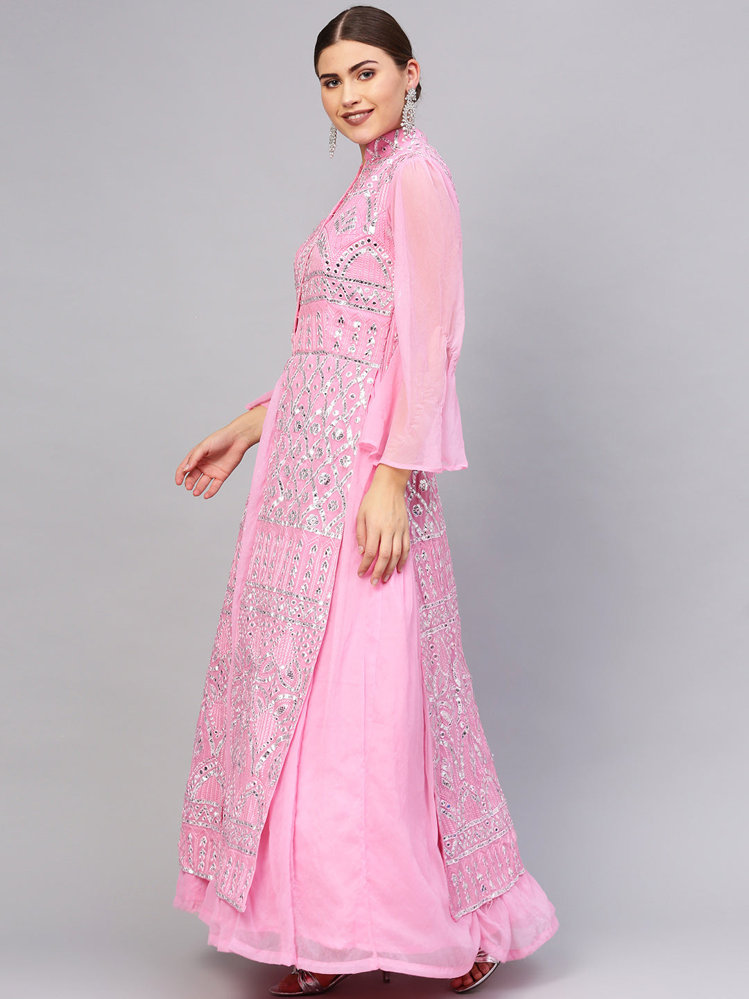 Layered Cocktail Gown with Gota embroidery