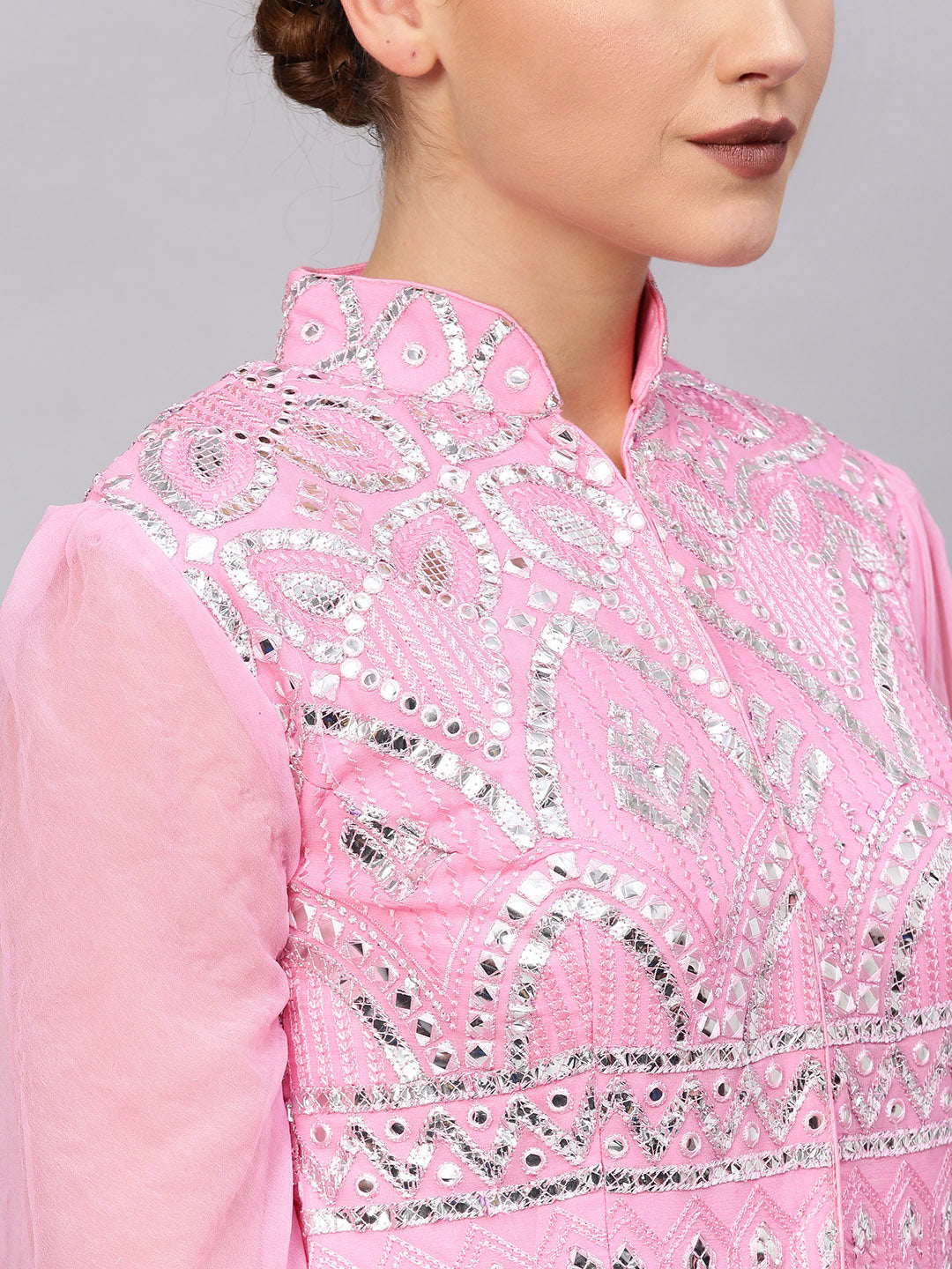 Layered Cocktail Gown with Gota embroidery