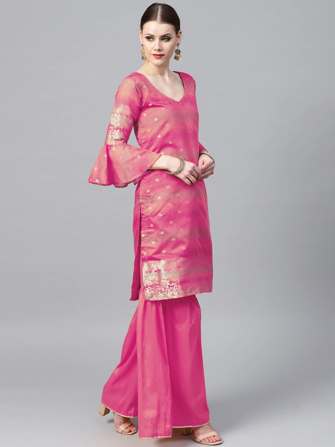 Handloom Banarasi Kurta Pallazo Set with Dupatta & Bell sleeves