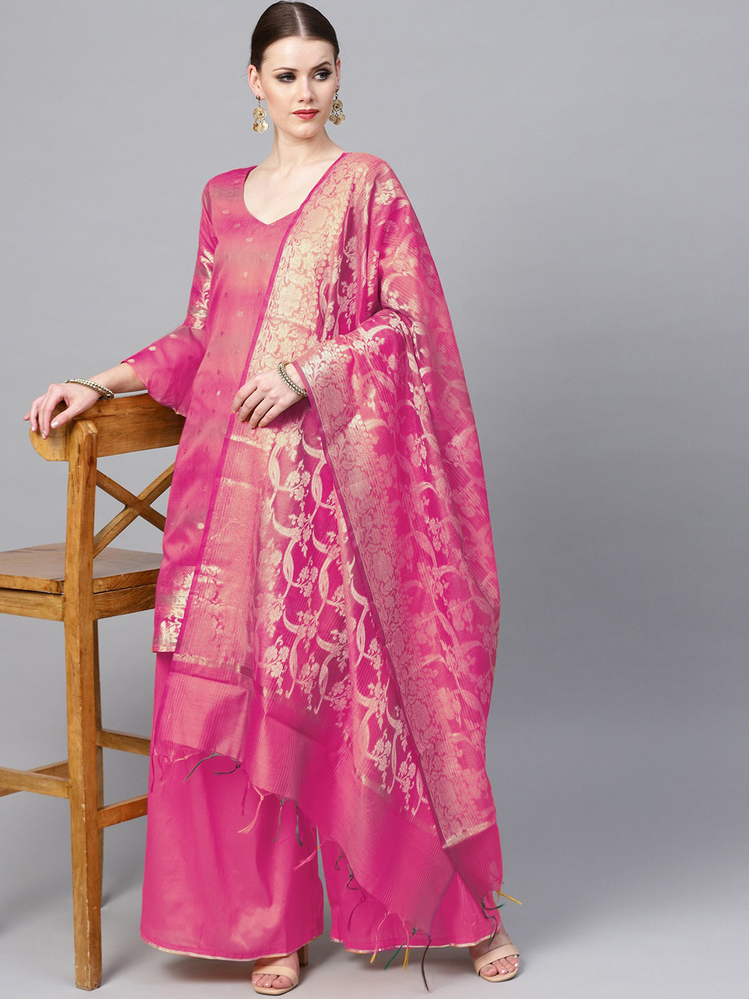 Handloom Banarasi Kurta Pallazo Set with Dupatta & Bell sleeves