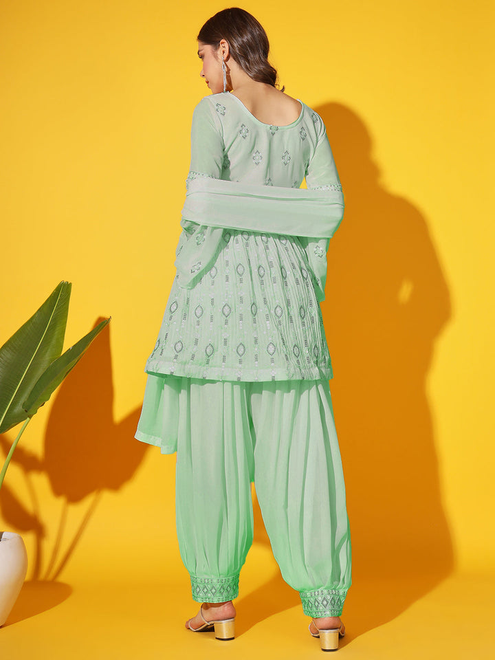 Peplum Resham Zari Embroidered Kurta Set & Embellished Afghan Salwar
