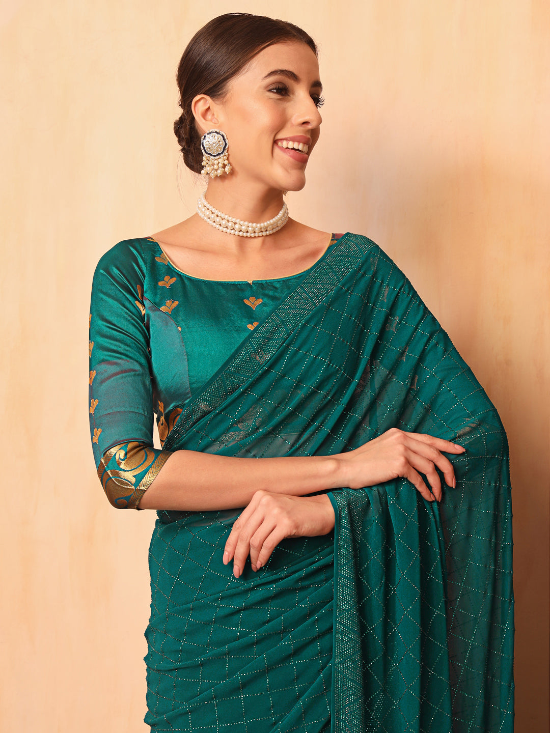 Flowy Georgette Cocktail Bling Saree with Swarovski Embellishments