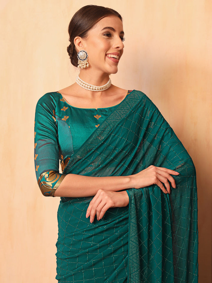 Flowy Georgette Cocktail Bling Saree with Swarovski Embellishments