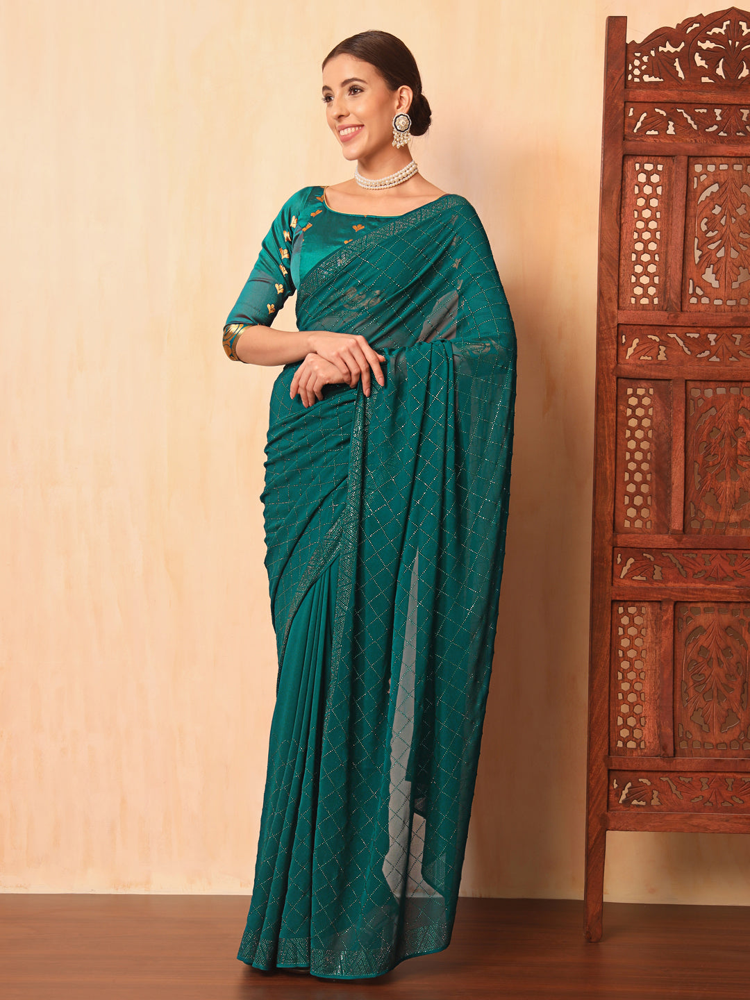 Flowy Georgette Cocktail Bling Saree with Swarovski Embellishments