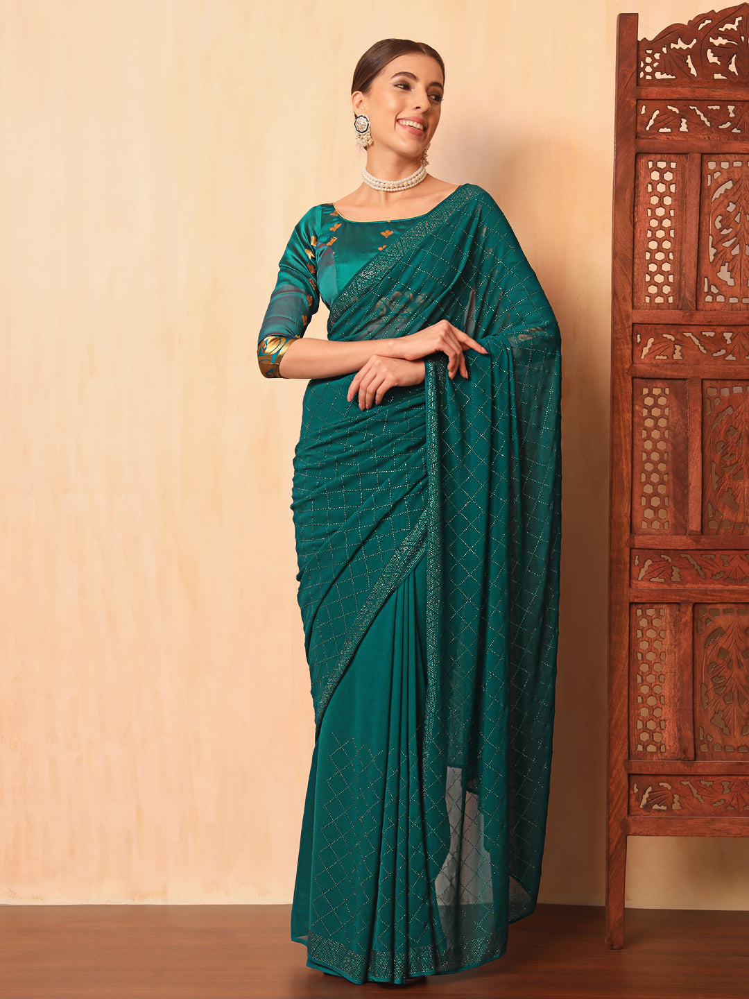 Flowy Georgette Cocktail Bling Saree with Swarovski Embellishments