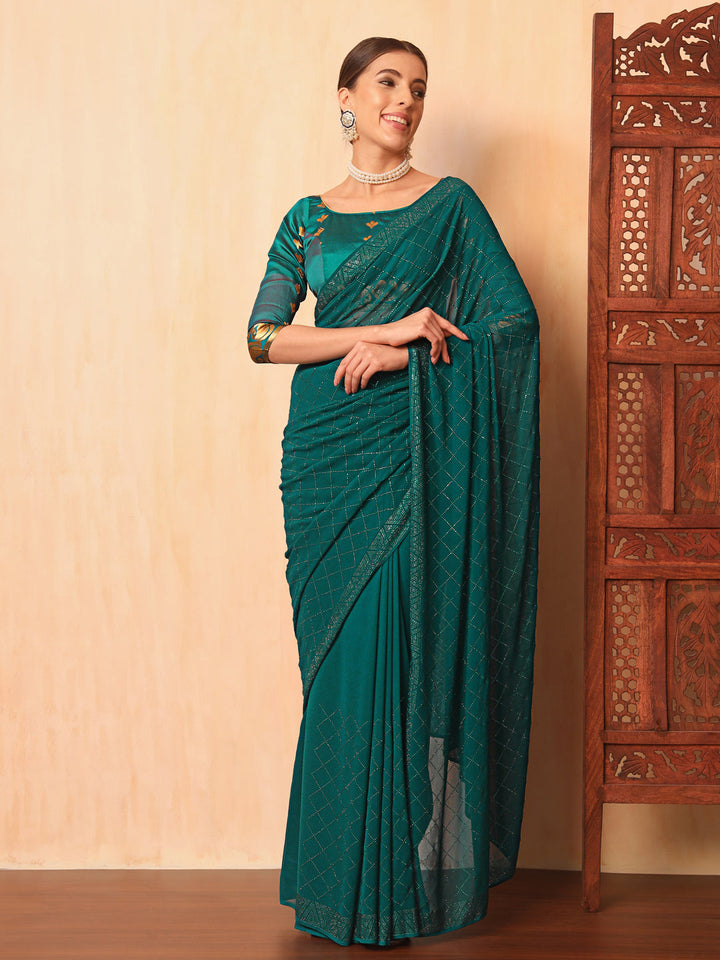 Flowy Georgette Cocktail Bling Saree with Swarovski Embellishments
