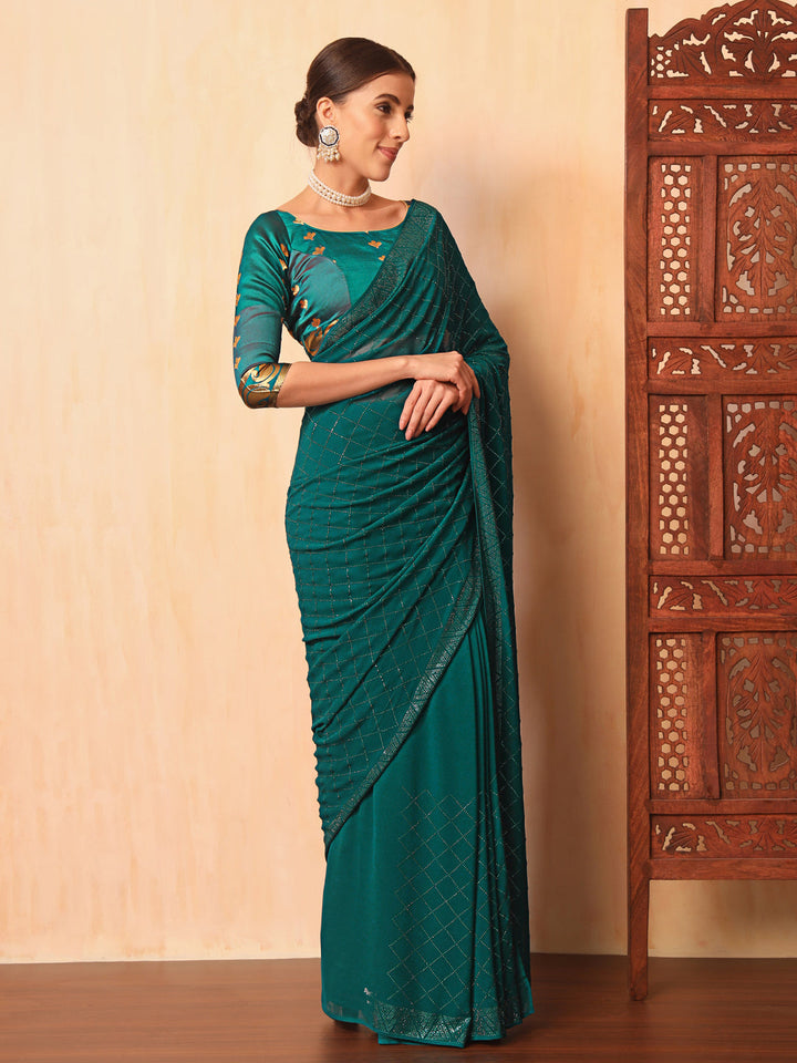 Flowy Georgette Cocktail Bling Saree with Swarovski Embellishments