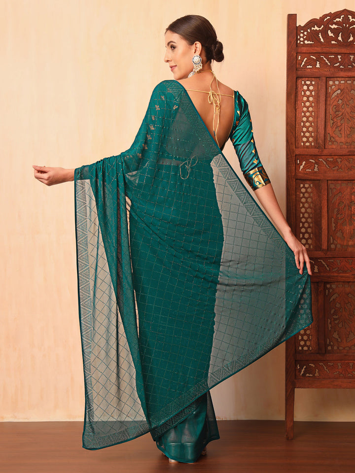 Flowy Georgette Cocktail Bling Saree with Swarovski Embellishments