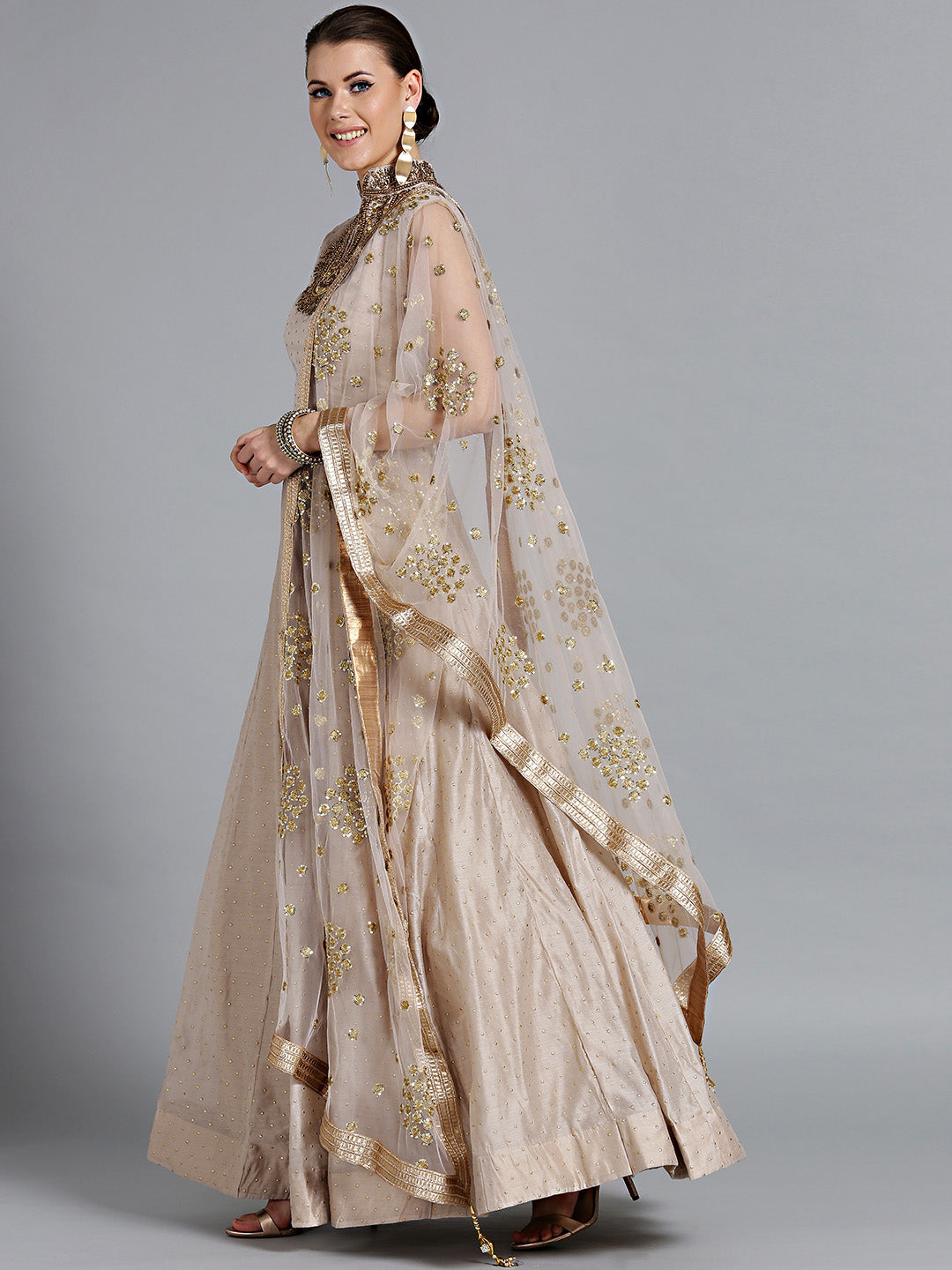 Anarkali Suit Kundan, Sequin Embroidered Dupatta